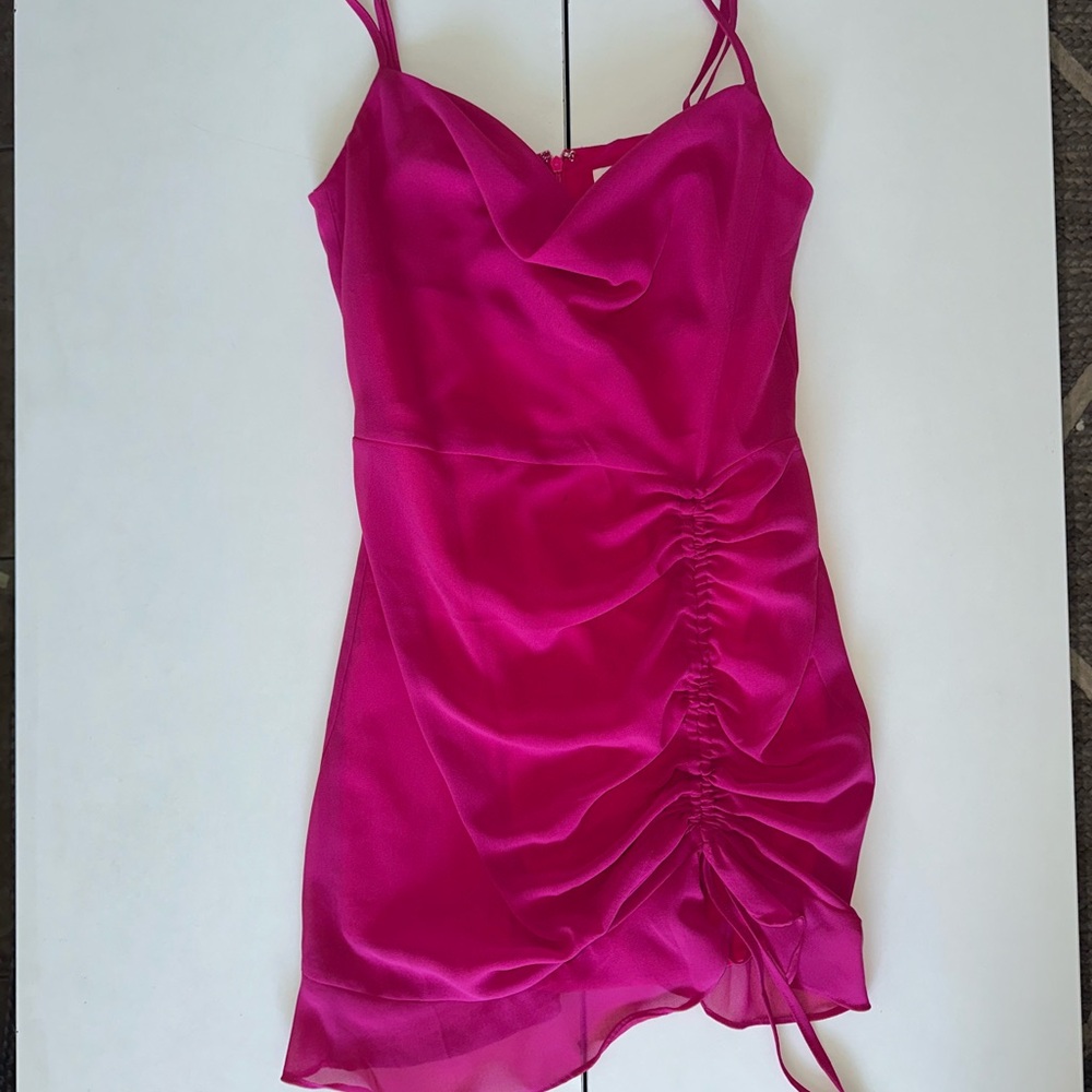 Revolve fuscia mini dress with adjustable side ruching